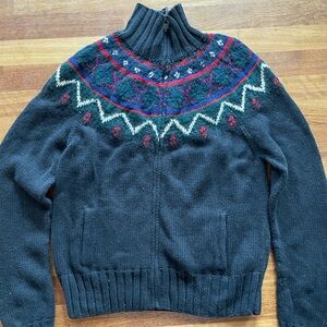 Ralph Lauren blue label fair isle knit Nordic zip up sweater xl